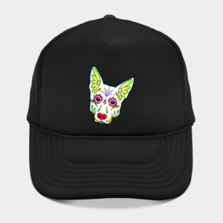 German Shepherd in White - Day of the Dead Sugar Skull Dog Hat