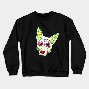 German Shepherd in White - Day of the Dead Sugar Skull Dog Crewneck Sweatshirt