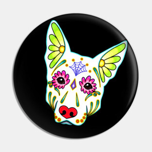 German Shepherd in White - Day of the Dead Sugar Skull Dog Pin