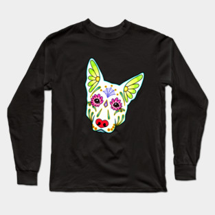 German Shepherd in White - Day of the Dead Sugar Skull Dog Long Sleeve T-Shirt