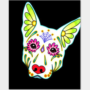 German Shepherd in White - Day of the Dead Sugar Skull Dog Posters and Art
