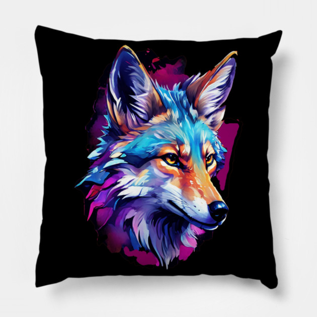 Vibrant Jackal Wild Dog Pillow by BirdsnStuff