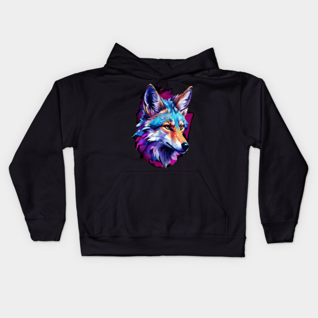 Vibrant Jackal Wild Dog Kids Hoodie by BirdsnStuff