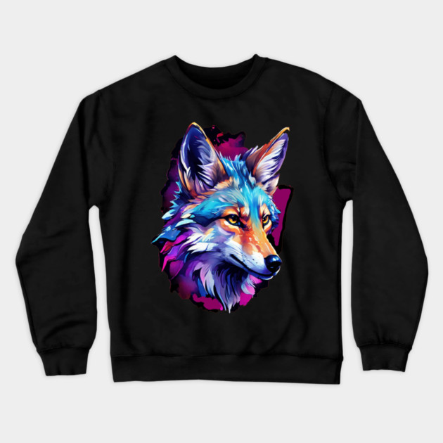 Vibrant Jackal Wild Dog Crewneck Sweatshirt by BirdsnStuff