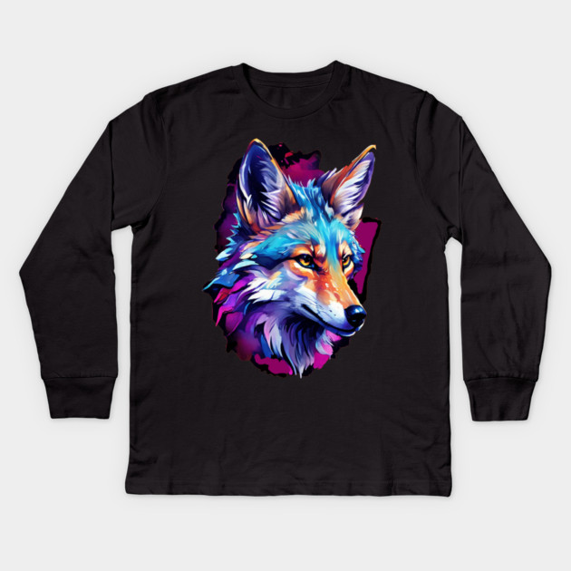 Vibrant Jackal Wild Dog Kids Long Sleeve T-Shirt by BirdsnStuff