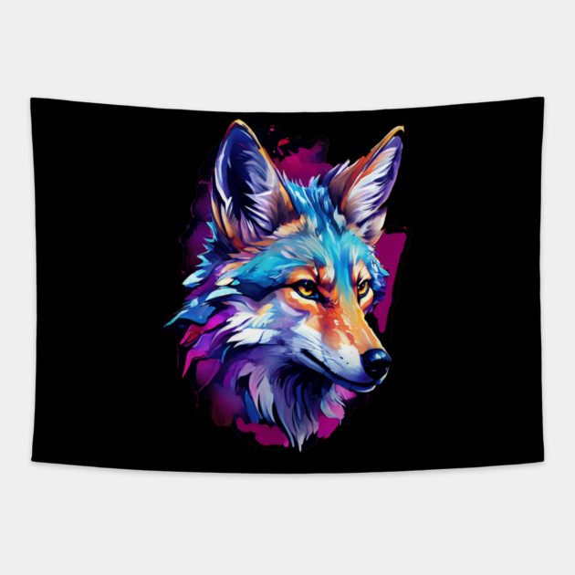 Vibrant Jackal Wild Dog Tapestry by BirdsnStuff