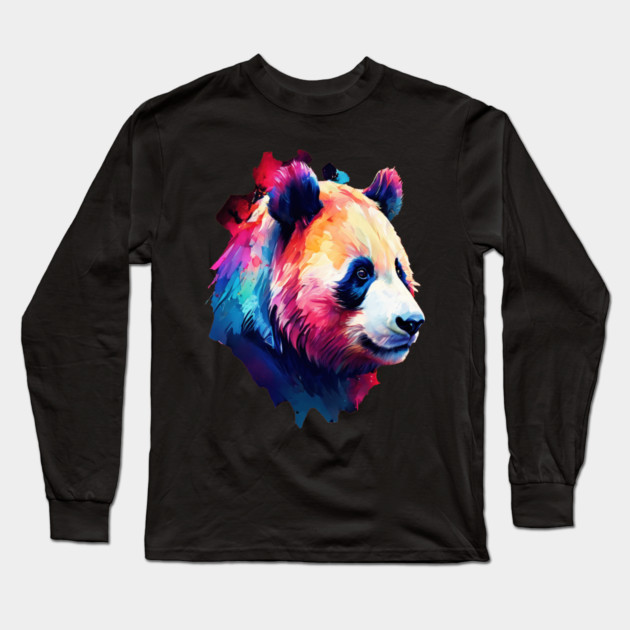 Painted Panda Bear Long Sleeve T-Shirt by BirdsnStuff