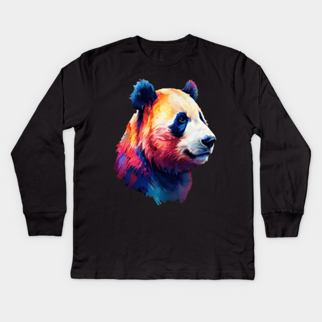 Painted Panda Bear Kids Long Sleeve T-Shirt by BirdsnStuff