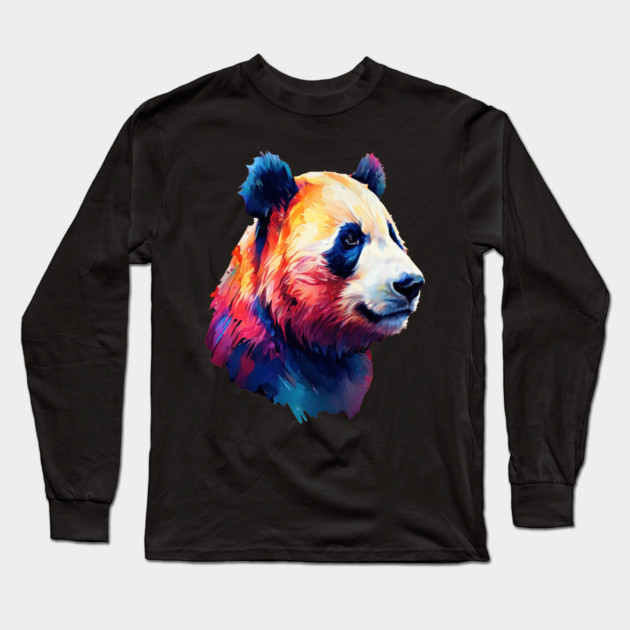 Painted Panda Bear Long Sleeve T-Shirt by BirdsnStuff