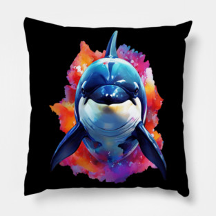 Vibrant Painted Killer Whale Pillow