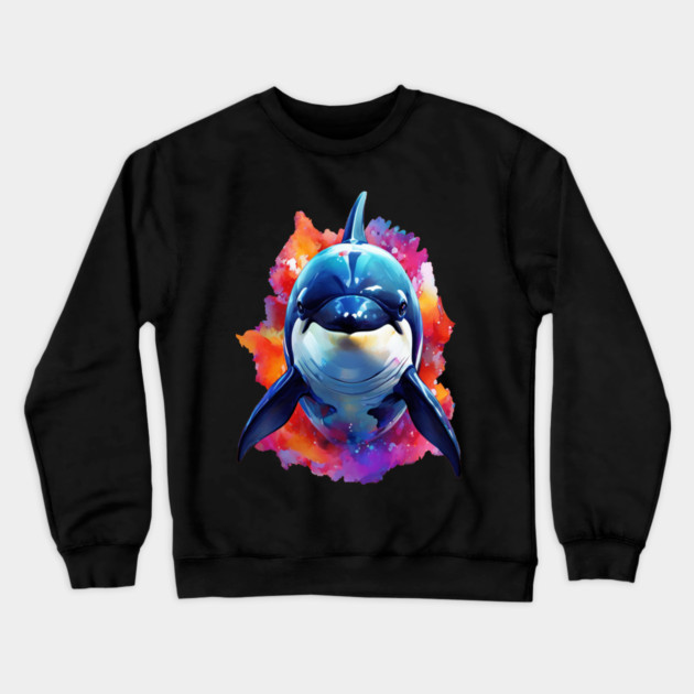 Vibrant Painted Killer Whale Crewneck Sweatshirt by BirdsnStuff