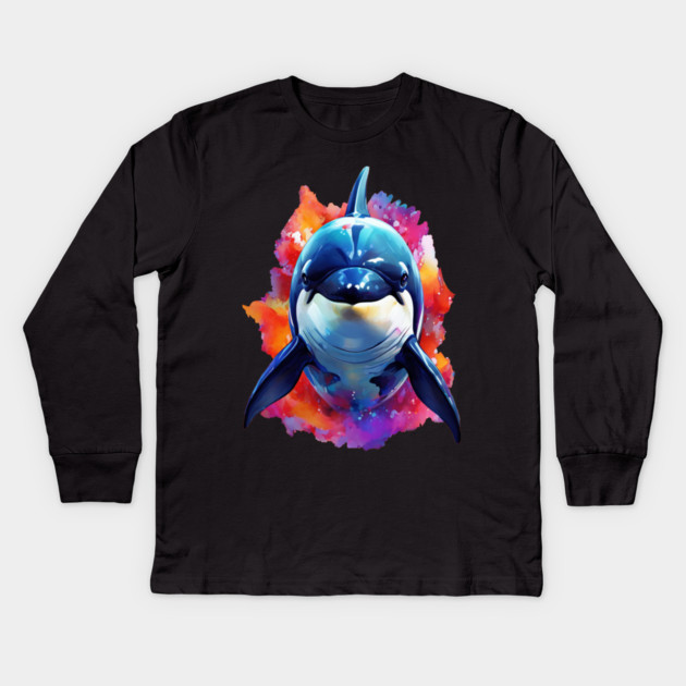 Vibrant Painted Killer Whale Kids Long Sleeve T-Shirt by BirdsnStuff
