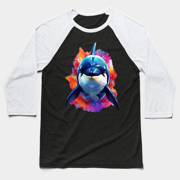 Vibrant Painted Killer Whale Baseball T-Shirt by BirdsnStuff