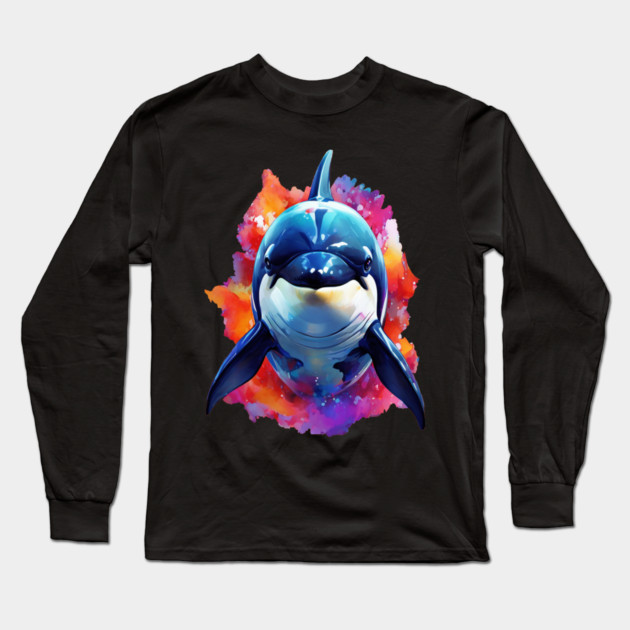 Vibrant Painted Killer Whale Long Sleeve T-Shirt by BirdsnStuff