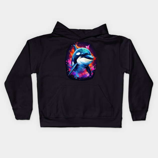 Vibrant Painted Killer Whale Kids Hoodie by BirdsnStuff