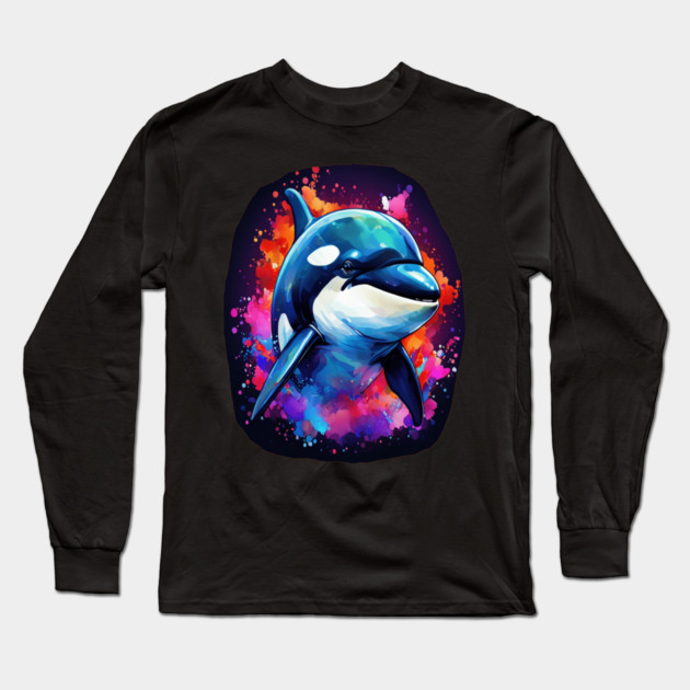 Vibrant Painted Killer Whale Long Sleeve T-Shirt by BirdsnStuff