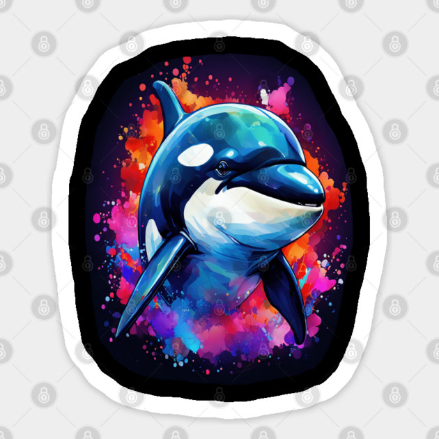 Vibrant Painted Killer Whale Sticker by BirdsnStuff