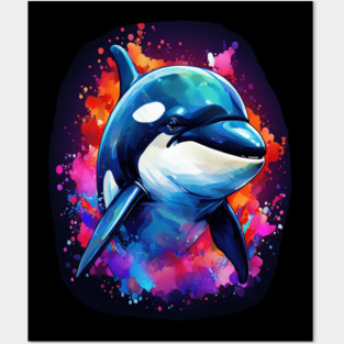 Vibrant Painted Killer Whale Posters and Art