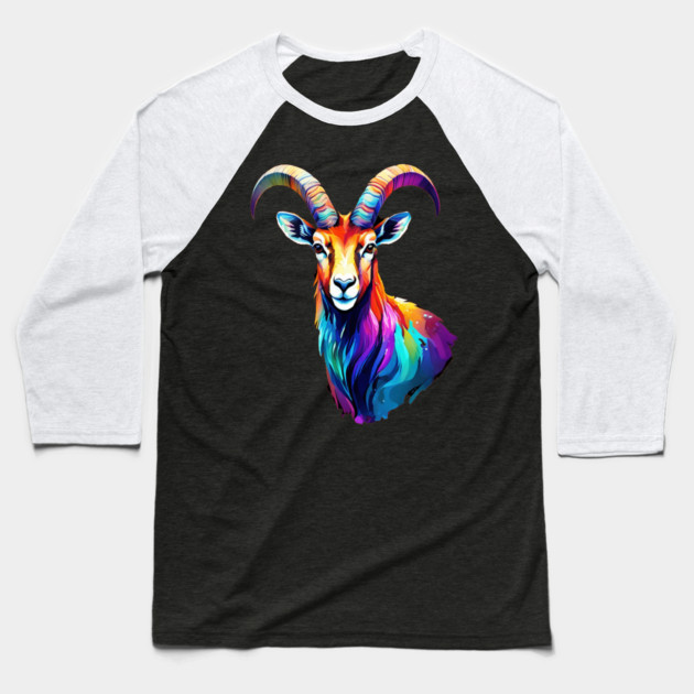 Watercolor Ibex Baseball T-Shirt by BirdsnStuff