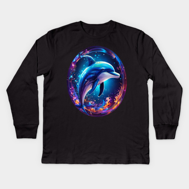 Dolphin in a bubble Kids Long Sleeve T-Shirt by BirdsnStuff