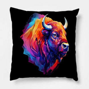 Painted Watercolor WIld Bison Pillow
