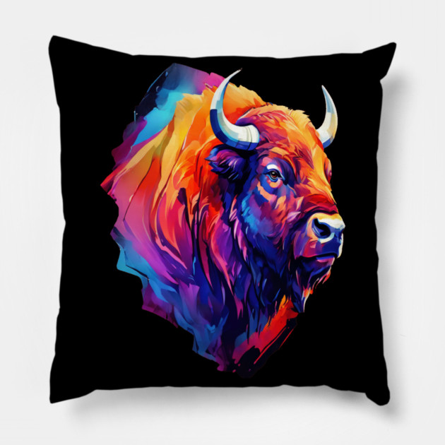 Painted Watercolor WIld Bison Pillow by BirdsnStuff