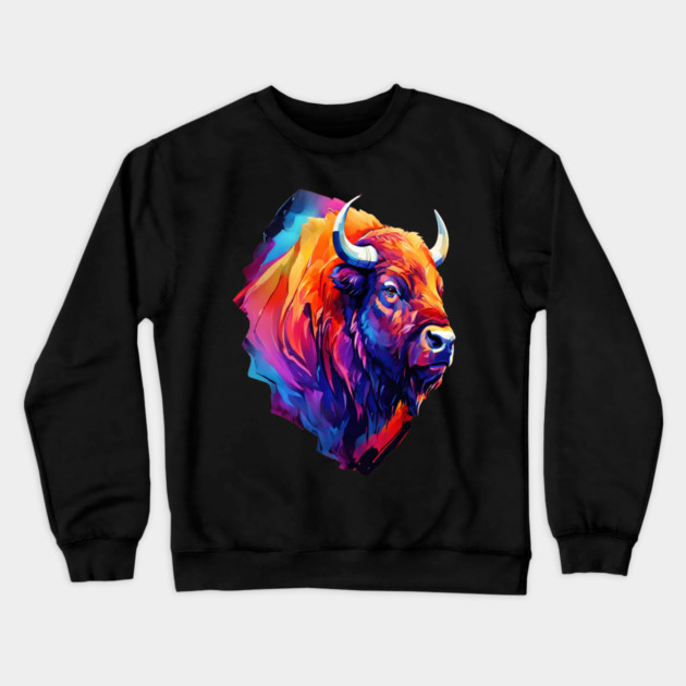 Painted Watercolor WIld Bison Crewneck Sweatshirt by BirdsnStuff