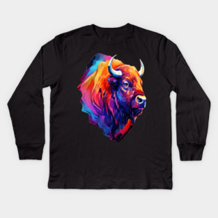 Painted Watercolor WIld Bison Kids Long Sleeve T-Shirt