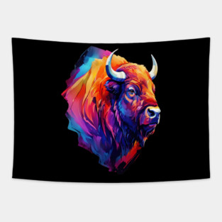 Painted Watercolor WIld Bison Tapestry