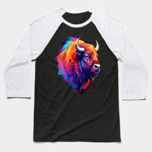 Painted Watercolor WIld Bison Baseball T-Shirt
