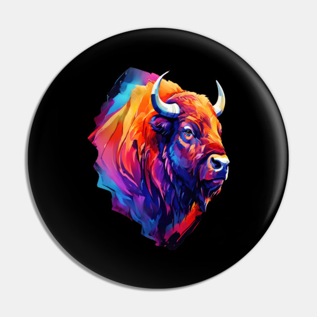 Painted Watercolor WIld Bison Pin by BirdsnStuff