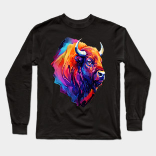 Painted Watercolor WIld Bison Long Sleeve T-Shirt
