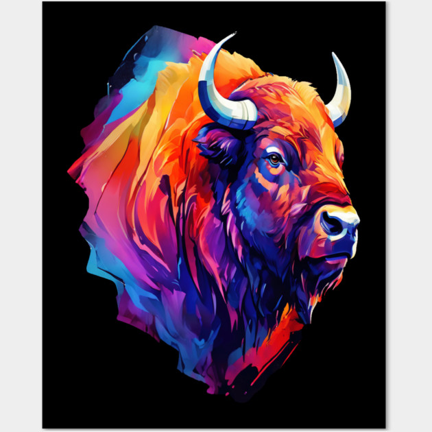 Painted Watercolor WIld Bison Wall Art by BirdsnStuff