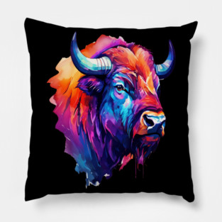 Painted Watercolor WIld Bison Pillow