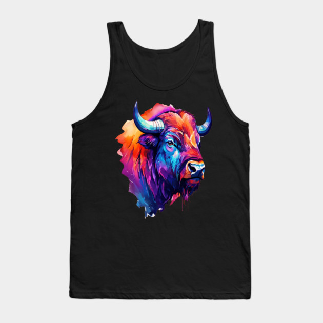 Painted Watercolor WIld Bison Tank Top by BirdsnStuff