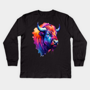 Painted Watercolor WIld Bison Kids Long Sleeve T-Shirt