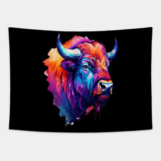 Painted Watercolor WIld Bison Tapestry