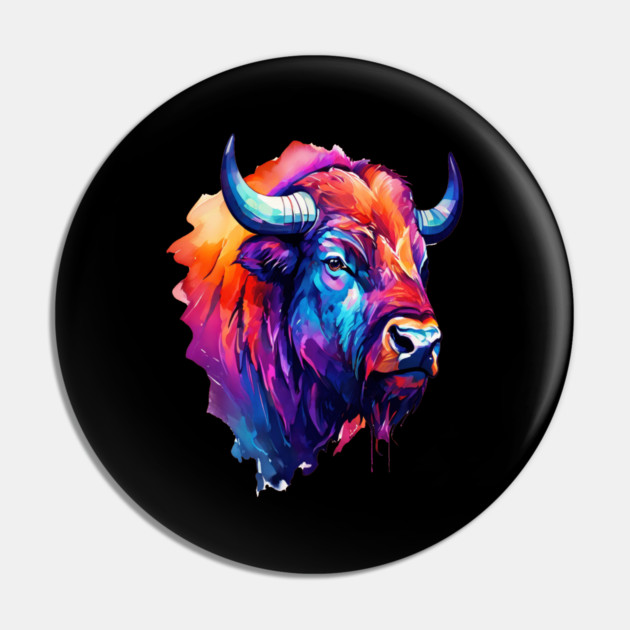 Painted Watercolor WIld Bison Pin by BirdsnStuff