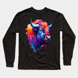 Painted Watercolor WIld Bison Long Sleeve T-Shirt