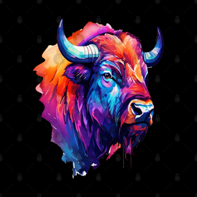 Painted Watercolor WIld Bison by BirdsnStuff