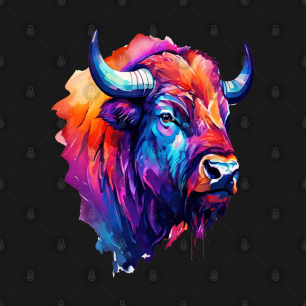 Painted Watercolor WIld Bison by BirdsnStuff