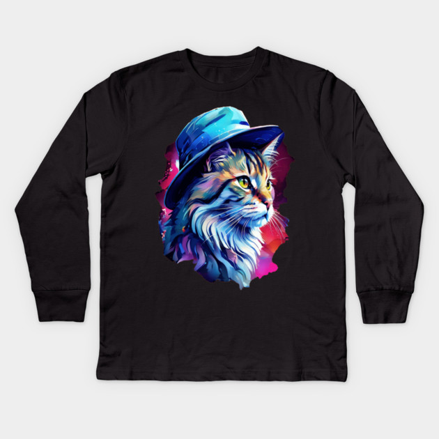 Cat in a hat Kids Long Sleeve T-Shirt by BirdsnStuff