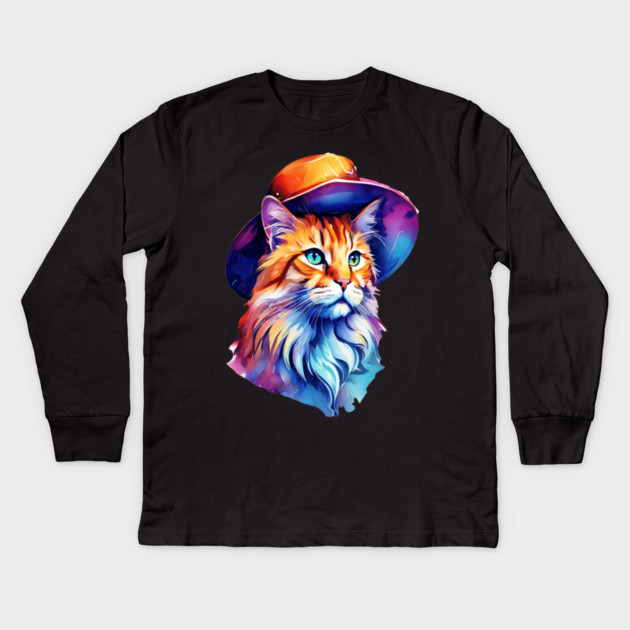Cat in a hat Kids Long Sleeve T-Shirt by BirdsnStuff