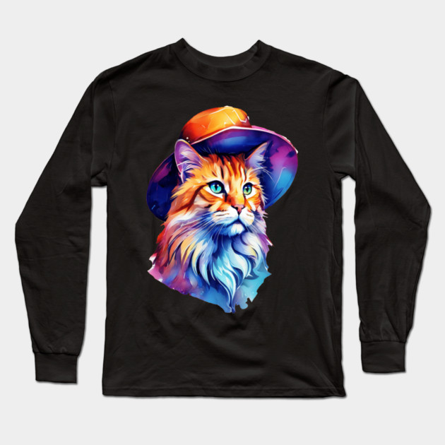Cat in a hat Long Sleeve T-Shirt by BirdsnStuff