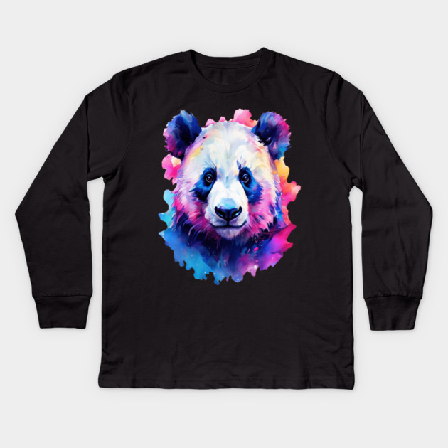 Painted Panda Bear Kids Long Sleeve T-Shirt by BirdsnStuff