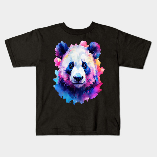 Painted Panda Bear Kids T-Shirt by BirdsnStuff