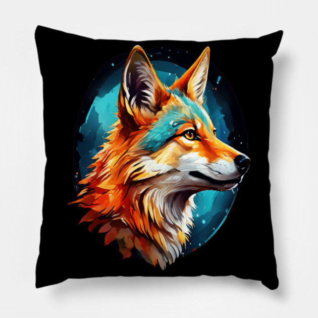 Vibrant Jackal Wild Dog Pillow by BirdsnStuff