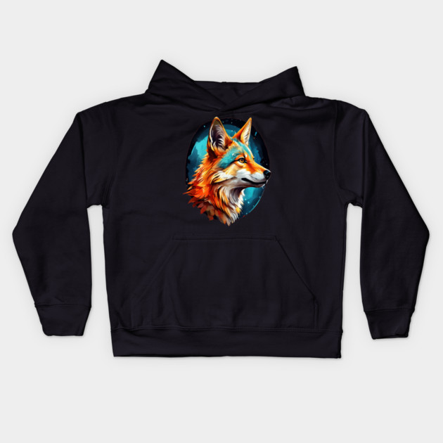 Vibrant Jackal Wild Dog Kids Hoodie by BirdsnStuff
