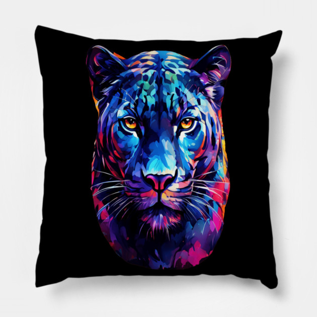 Vibrant Panther in Watercolor Pillow by BirdsnStuff