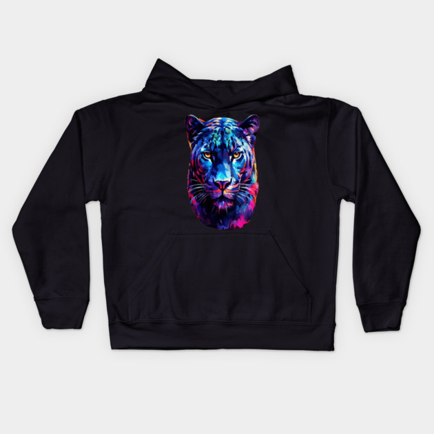 Vibrant Panther in Watercolor Kids Hoodie by BirdsnStuff